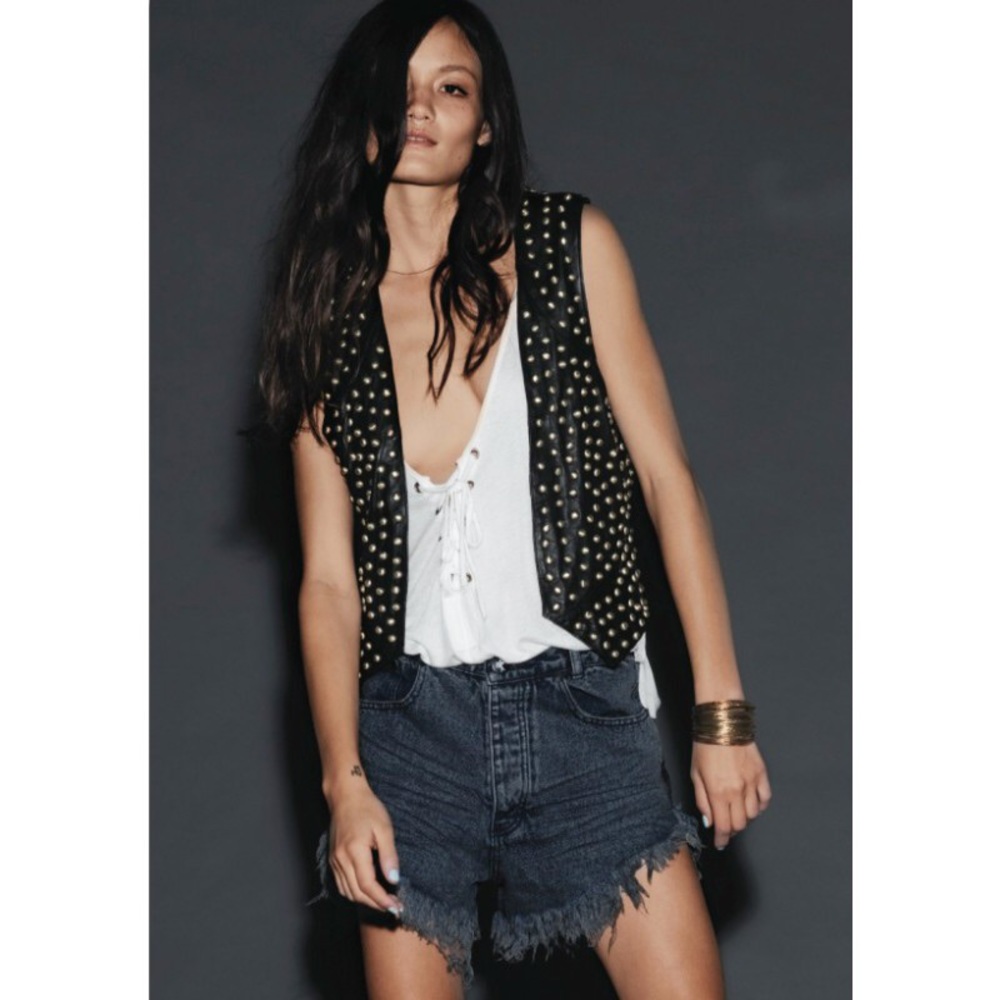 One Teaspoon gold studded Leather Vest